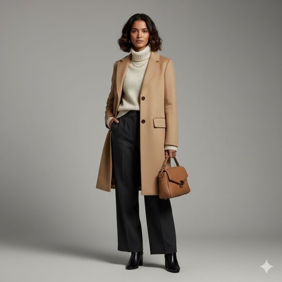 Brooks Brothers Wool Blend Camel Colored Fully Lined Long Overcoat Size 2 - Picture 3 of 15